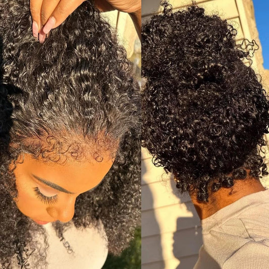 4C Kinky Curly Edges Hairline 360 Lace Front Curly Wigs 180% Density HD Transparent Lace Frontal Human Hair Wigs with 4C Curly Baby Hair around Perimeter(16 inch, 4C Hairline 360 Lace Front Curly Wig)